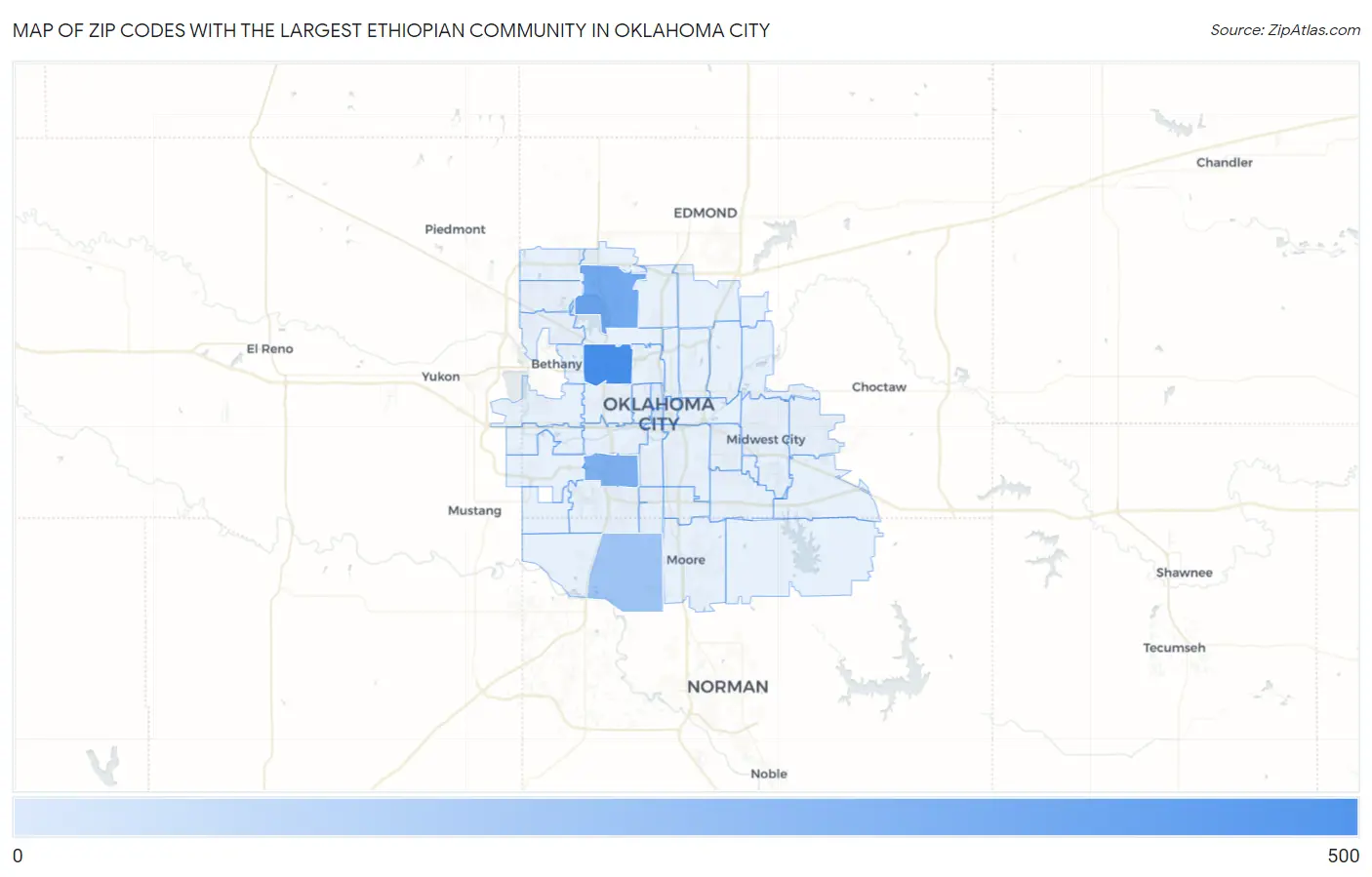 Zip Codes with the Largest Ethiopian Community in Oklahoma City Map