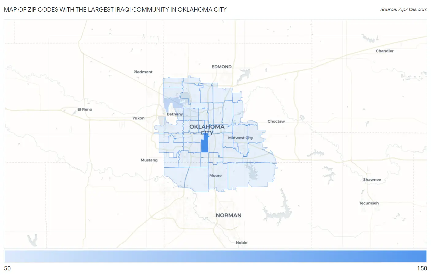 Zip Codes with the Largest Iraqi Community in Oklahoma City Map