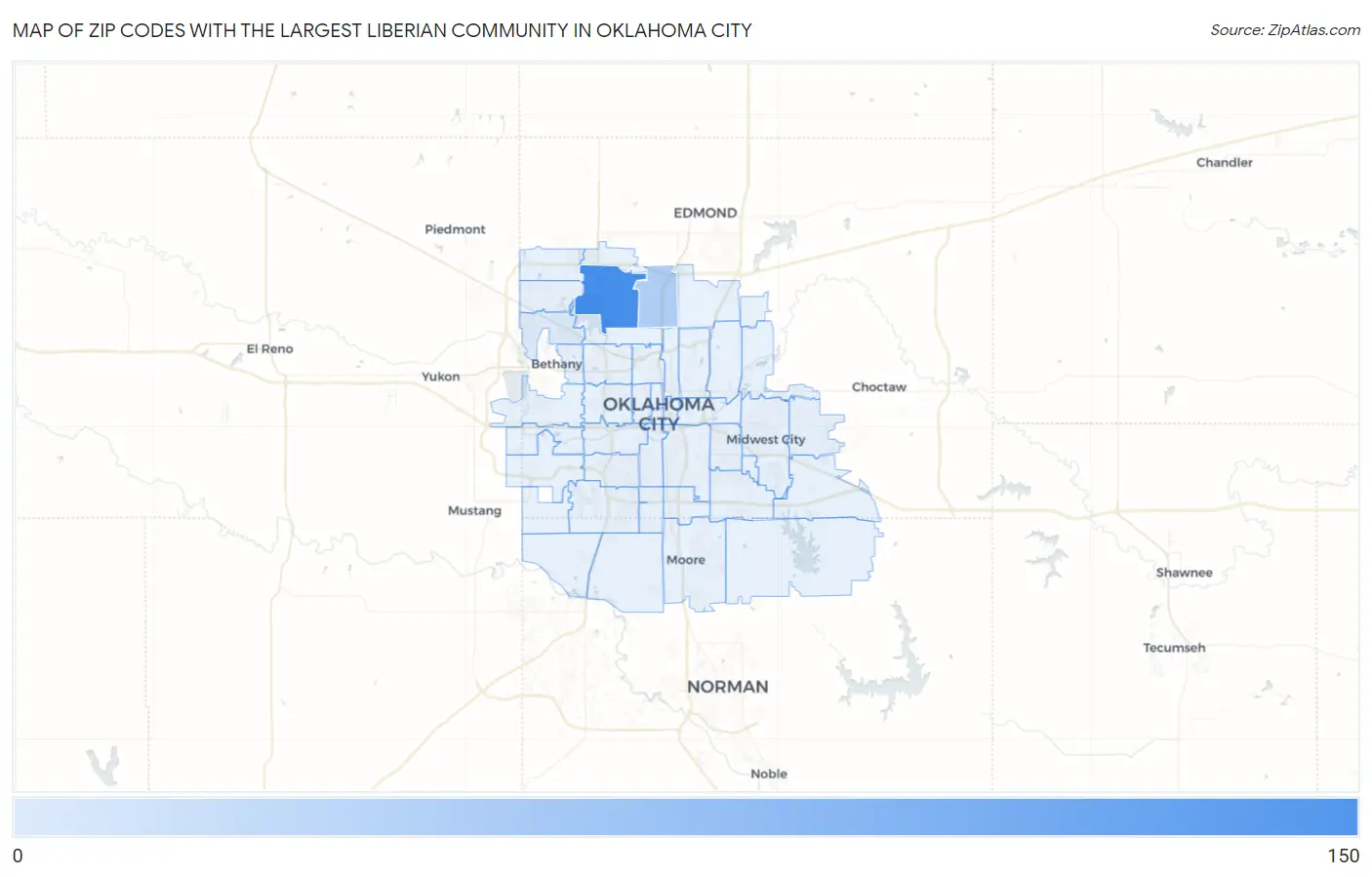 Zip Codes with the Largest Liberian Community in Oklahoma City Map