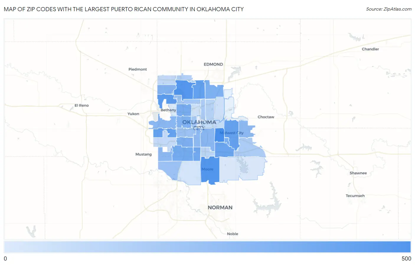 Zip Codes with the Largest Puerto Rican Community in Oklahoma City Map