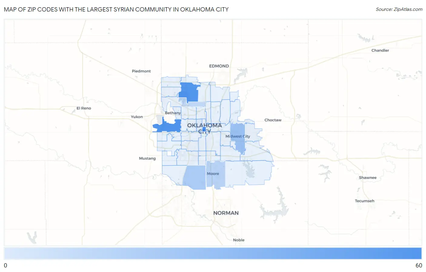 Zip Codes with the Largest Syrian Community in Oklahoma City Map