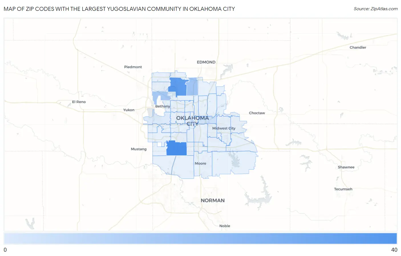 Zip Codes with the Largest Yugoslavian Community in Oklahoma City Map