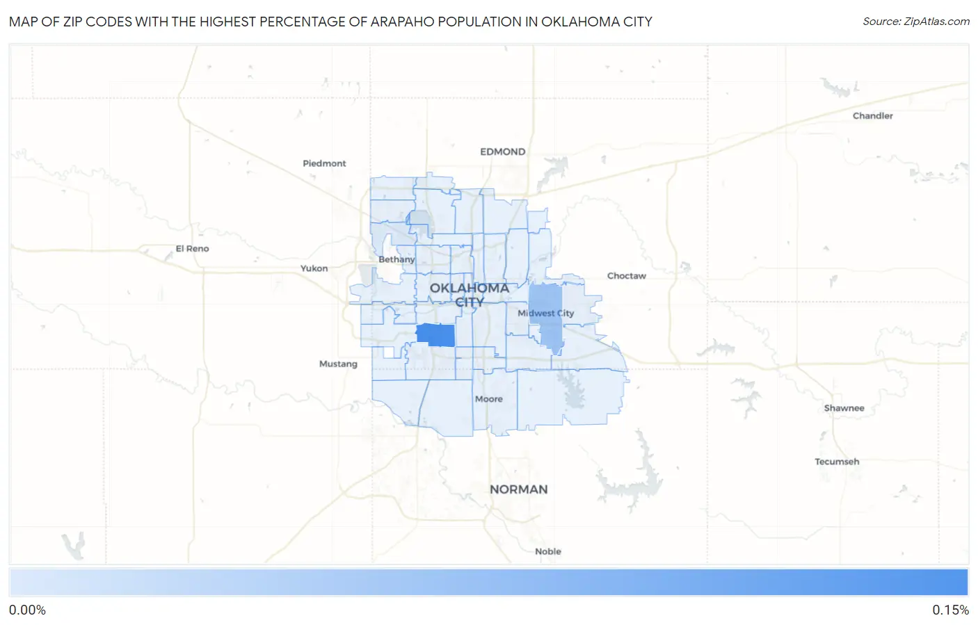 Zip Codes with the Highest Percentage of Arapaho Population in Oklahoma City Map