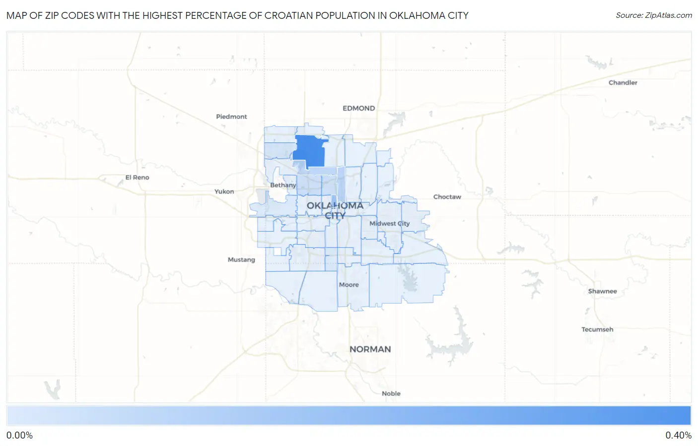 Zip Codes with the Highest Percentage of Croatian Population in Oklahoma City Map