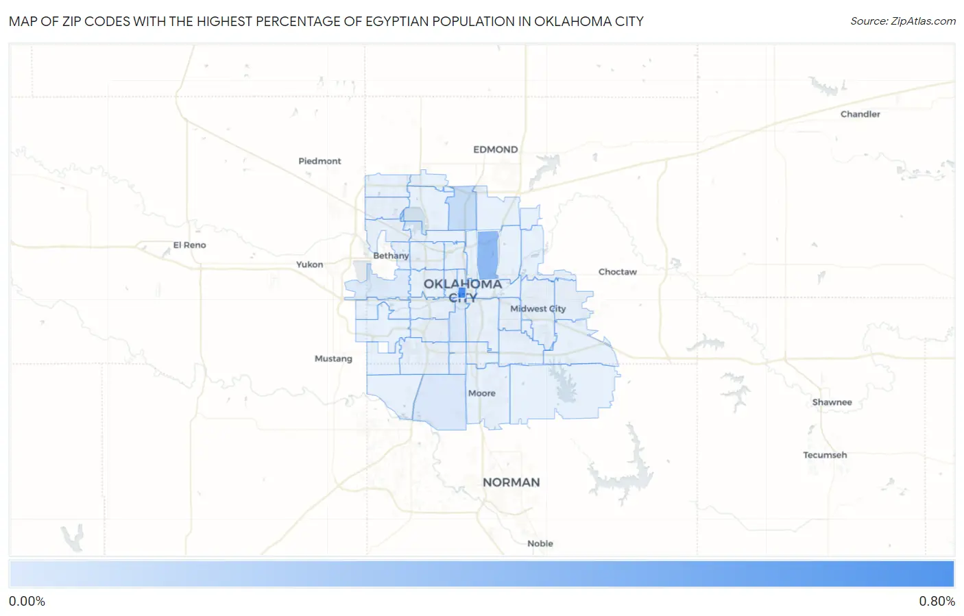 Zip Codes with the Highest Percentage of Egyptian Population in Oklahoma City Map