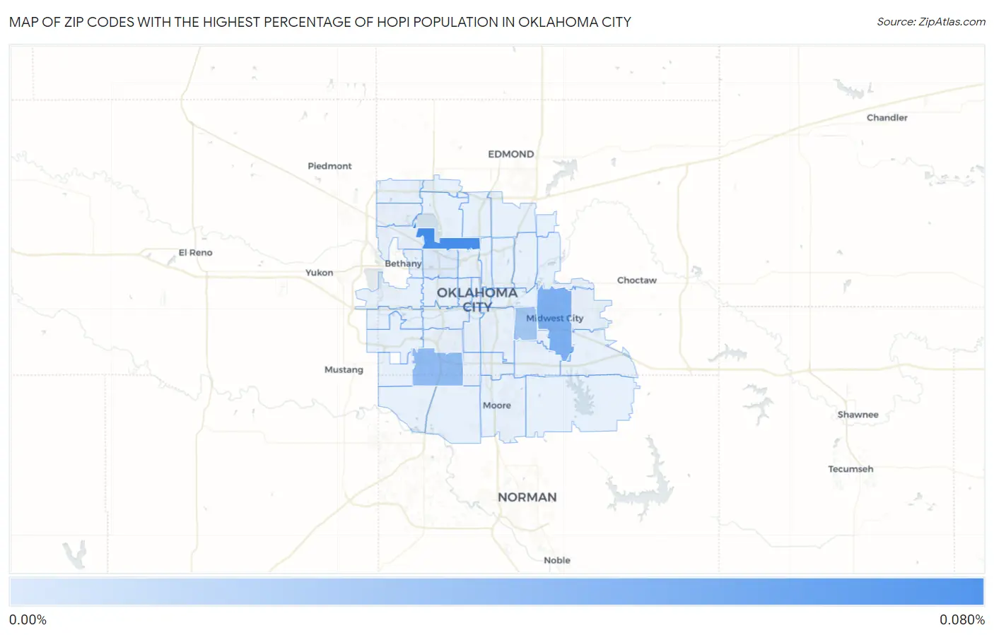 Zip Codes with the Highest Percentage of Hopi Population in Oklahoma City Map