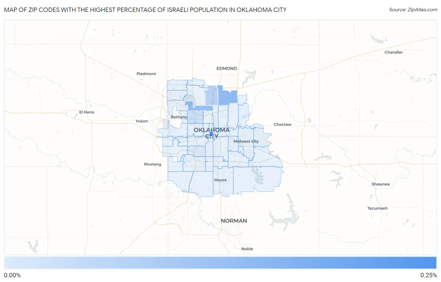 Zip Codes with the Highest Percentage of Israeli Population in Oklahoma City Map