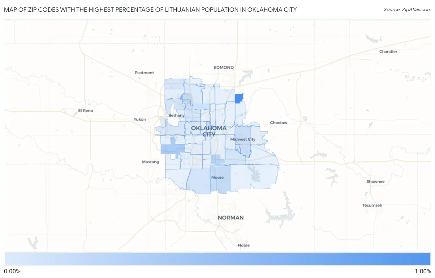 Zip Codes with the Highest Percentage of Lithuanian Population in Oklahoma City Map