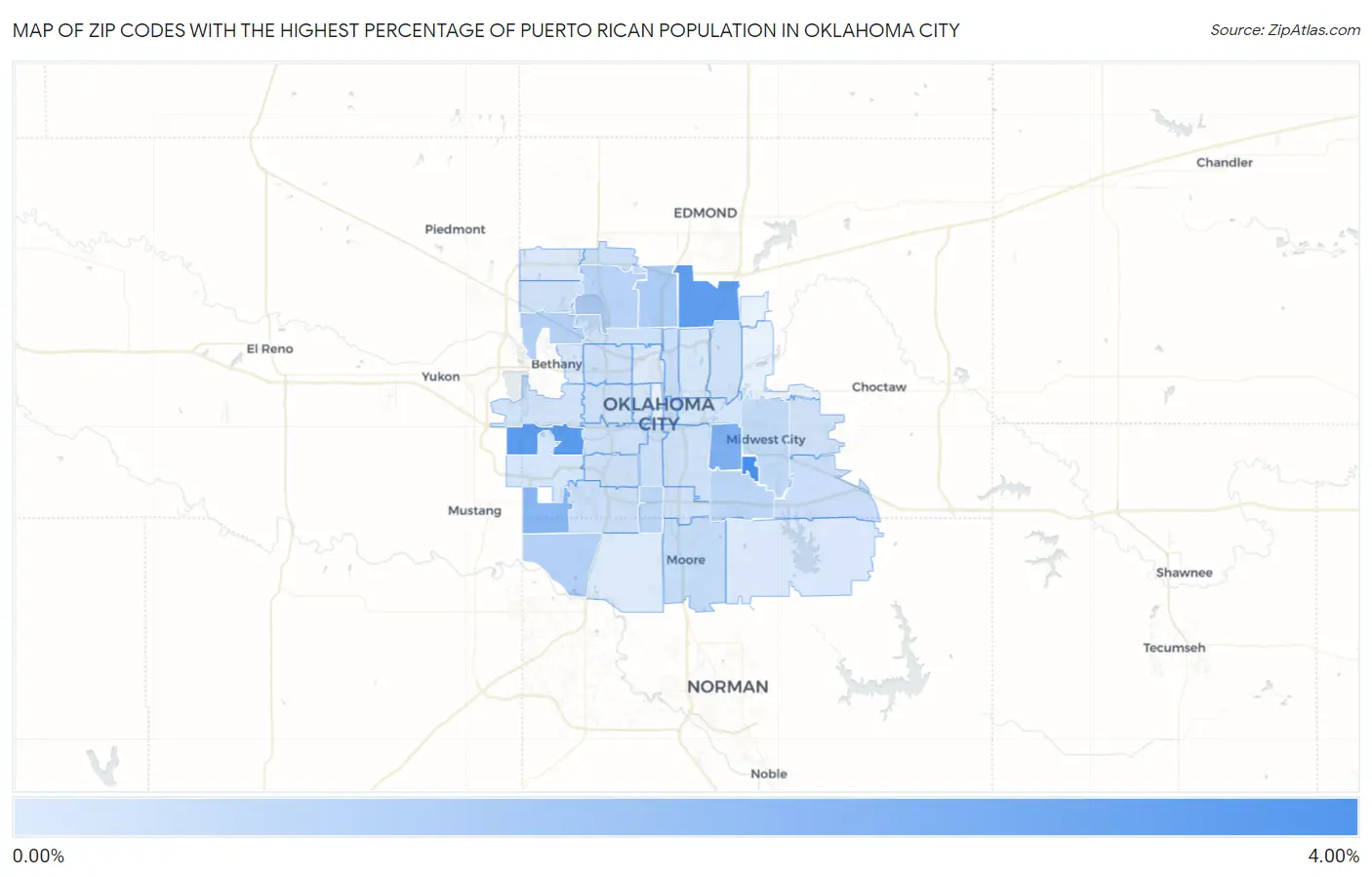 Zip Codes with the Highest Percentage of Puerto Rican Population in Oklahoma City Map