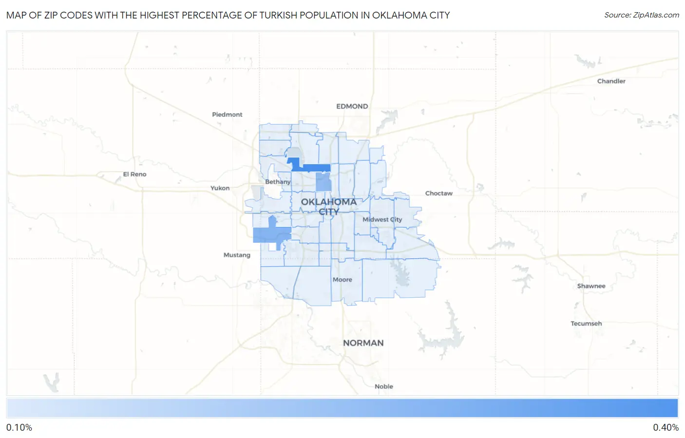 Zip Codes with the Highest Percentage of Turkish Population in Oklahoma City Map
