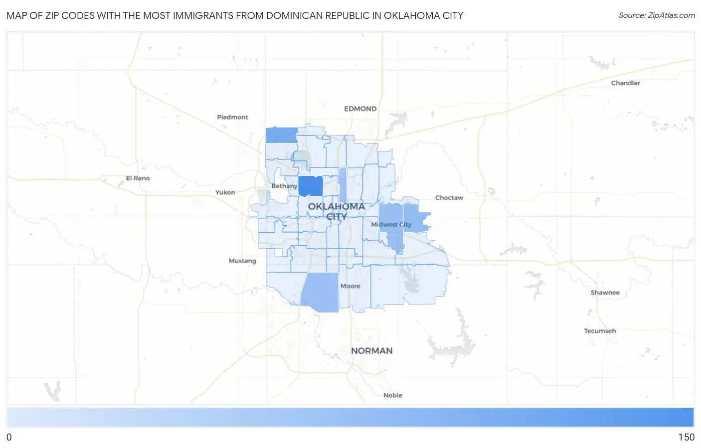Zip Codes with the Most Immigrants from Dominican Republic in Oklahoma City Map