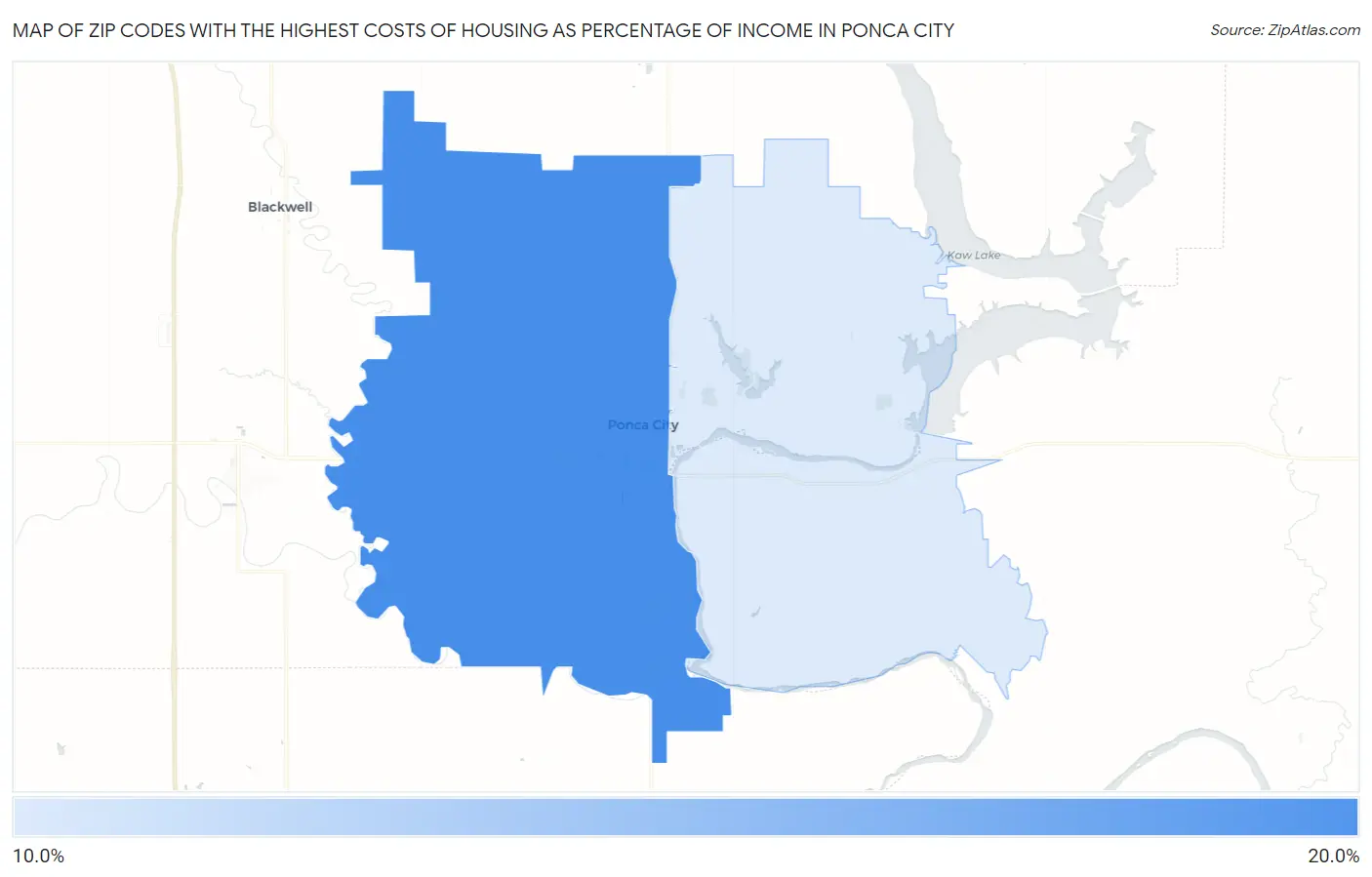 Zip Codes with the Highest Costs of Housing as Percentage of Income in Ponca City Map