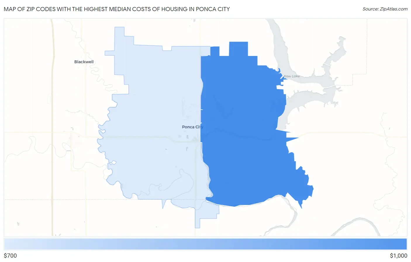 Zip Codes with the Highest Median Costs of Housing in Ponca City Map