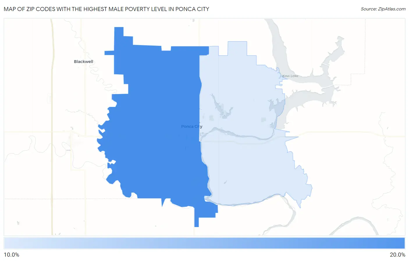 Zip Codes with the Highest Male Poverty Level in Ponca City Map