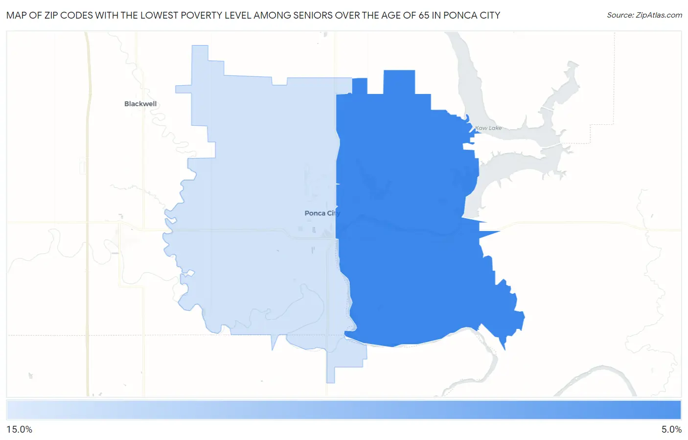Zip Codes with the Lowest Poverty Level Among Seniors Over the Age of 65 in Ponca City Map
