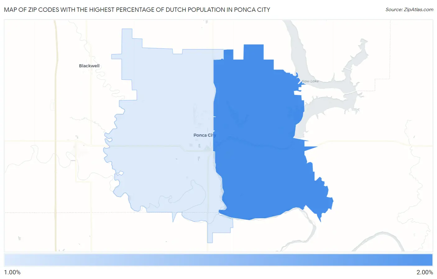 Zip Codes with the Highest Percentage of Dutch Population in Ponca City Map