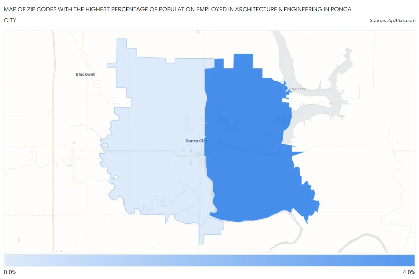 Zip Codes with the Highest Percentage of Population Employed in Architecture & Engineering in Ponca City Map