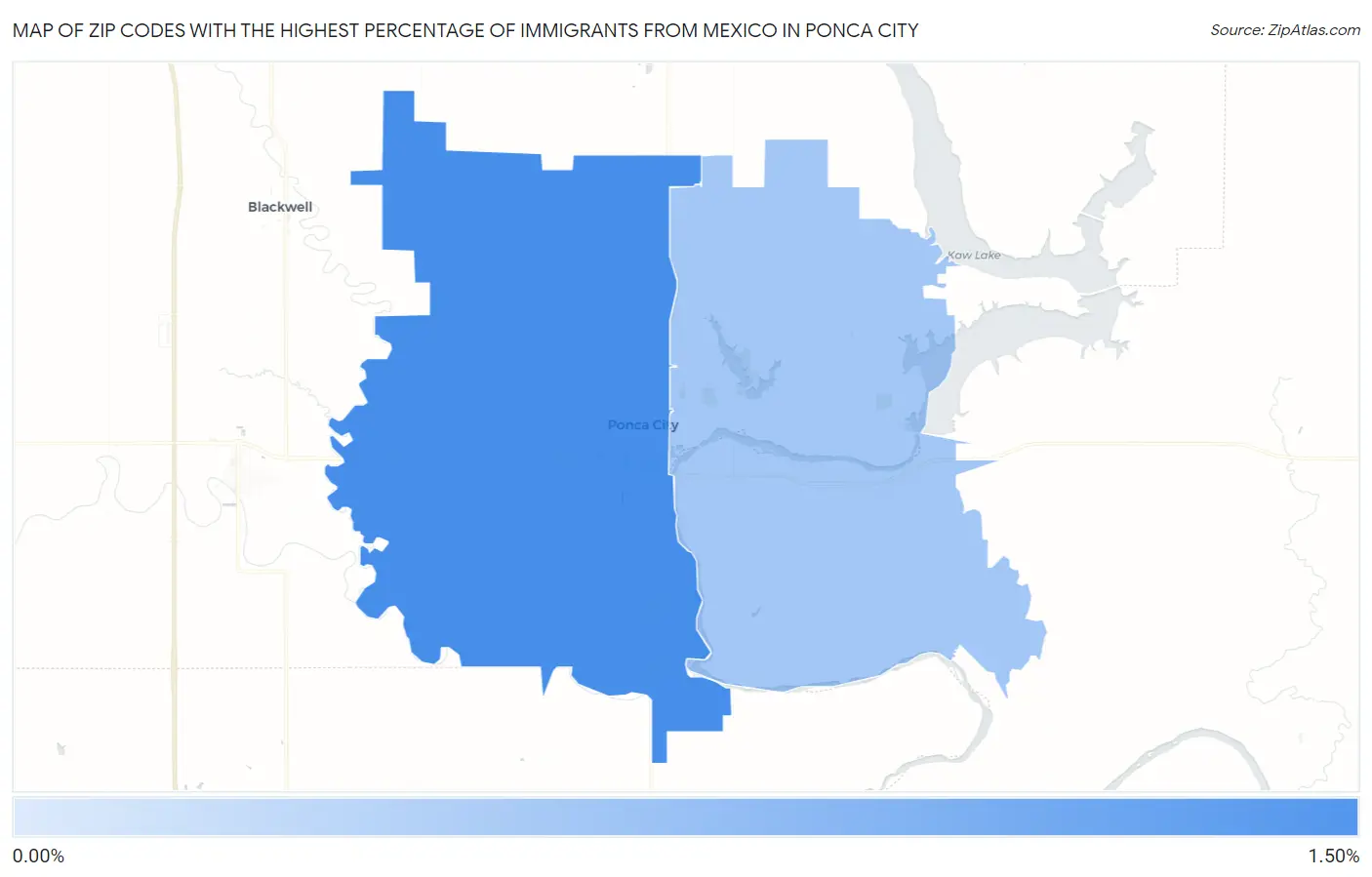Zip Codes with the Highest Percentage of Immigrants from Mexico in Ponca City Map