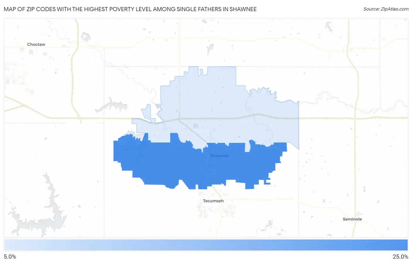 Zip Codes with the Highest Poverty Level Among Single Fathers in Shawnee Map