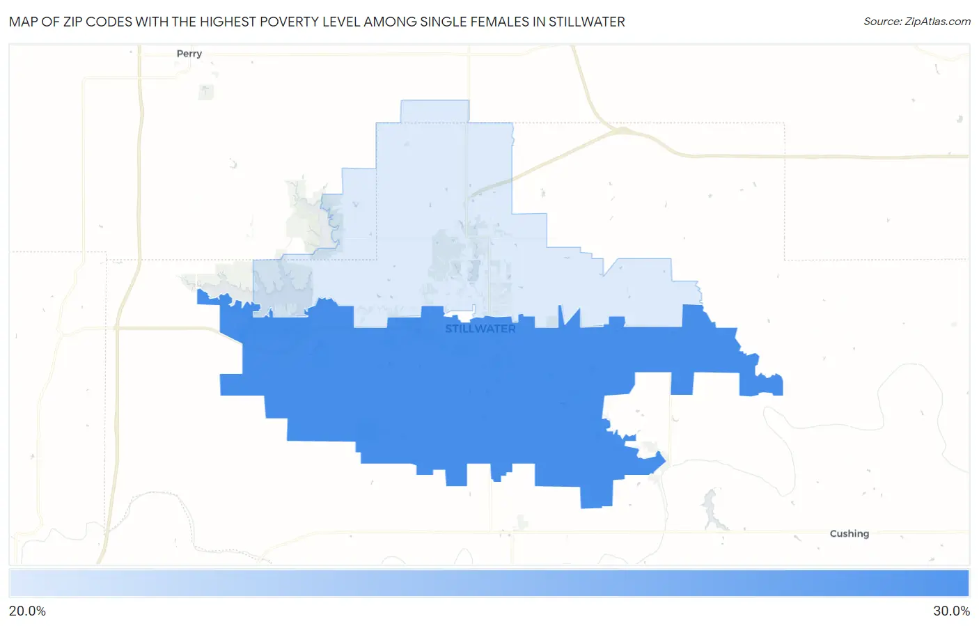 Zip Codes with the Highest Poverty Level Among Single Females in Stillwater Map