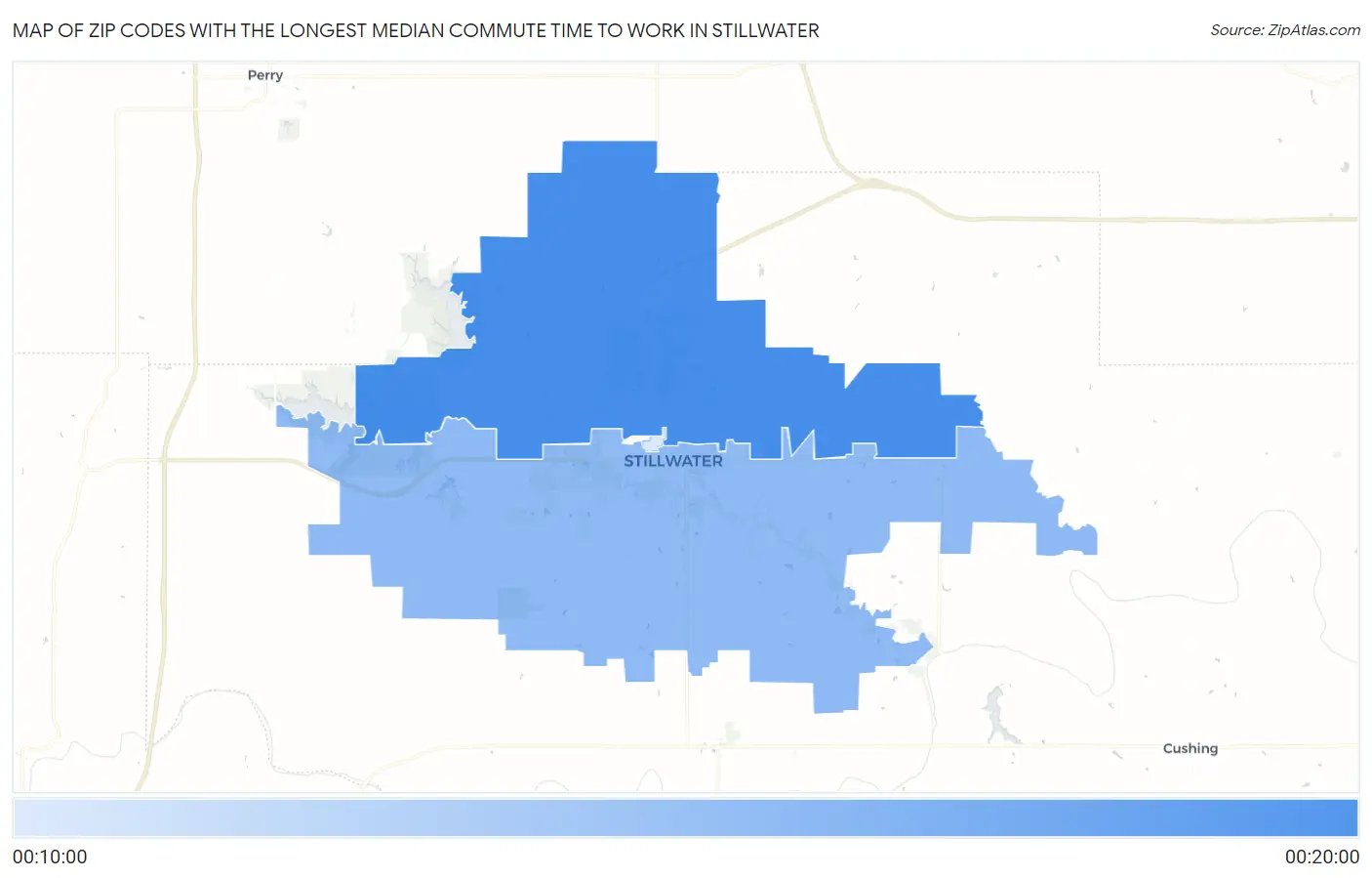 Zip Codes with the Longest Median Commute Time to Work in Stillwater Map