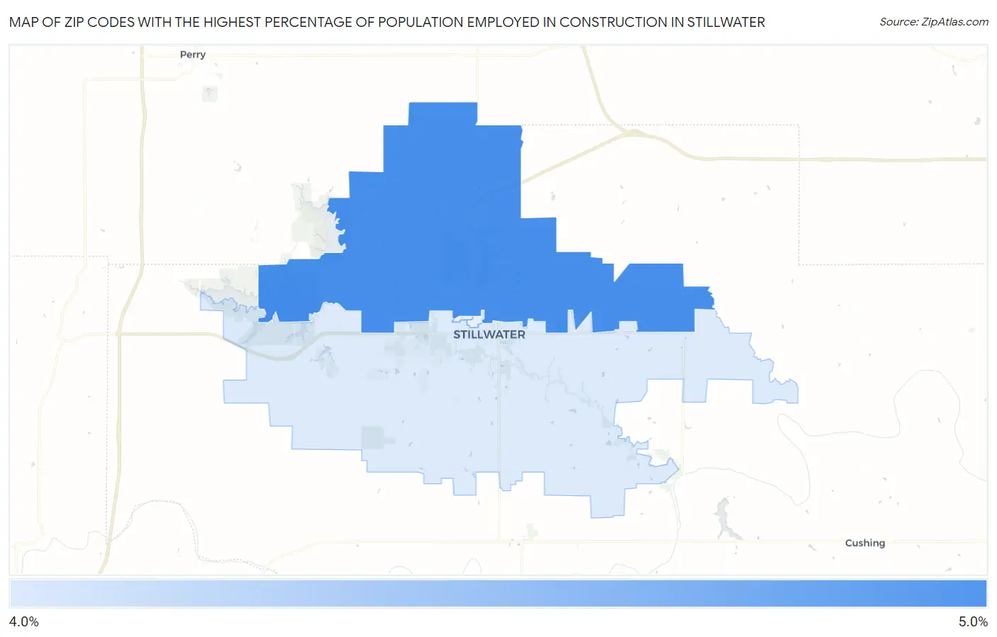 Zip Codes with the Highest Percentage of Population Employed in Construction in Stillwater Map