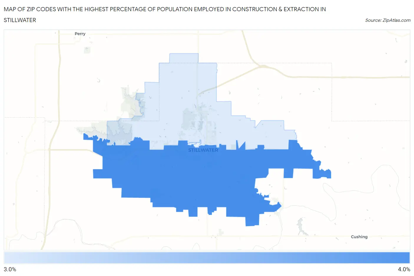 Zip Codes with the Highest Percentage of Population Employed in Construction & Extraction in Stillwater Map