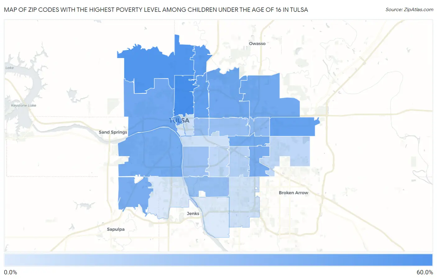 Zip Codes with the Highest Poverty Level Among Children Under the Age of 16 in Tulsa Map