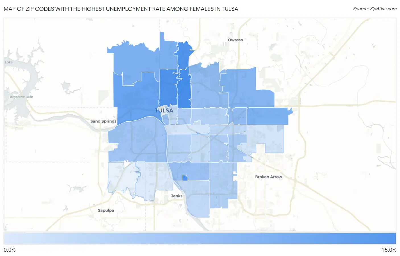 Zip Codes with the Highest Unemployment Rate Among Females in Tulsa Map