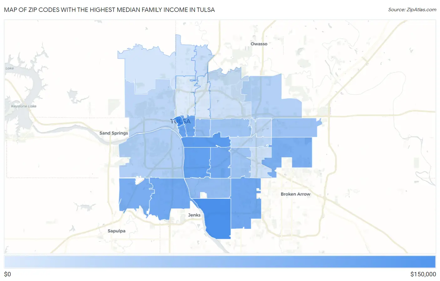 Zip Codes with the Highest Median Family Income in Tulsa Map
