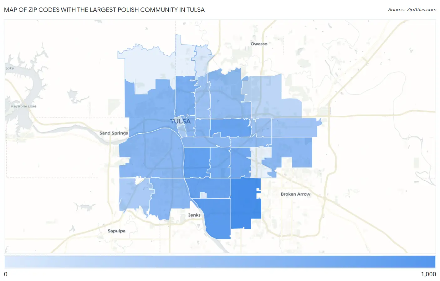 Zip Codes with the Largest Polish Community in Tulsa Map