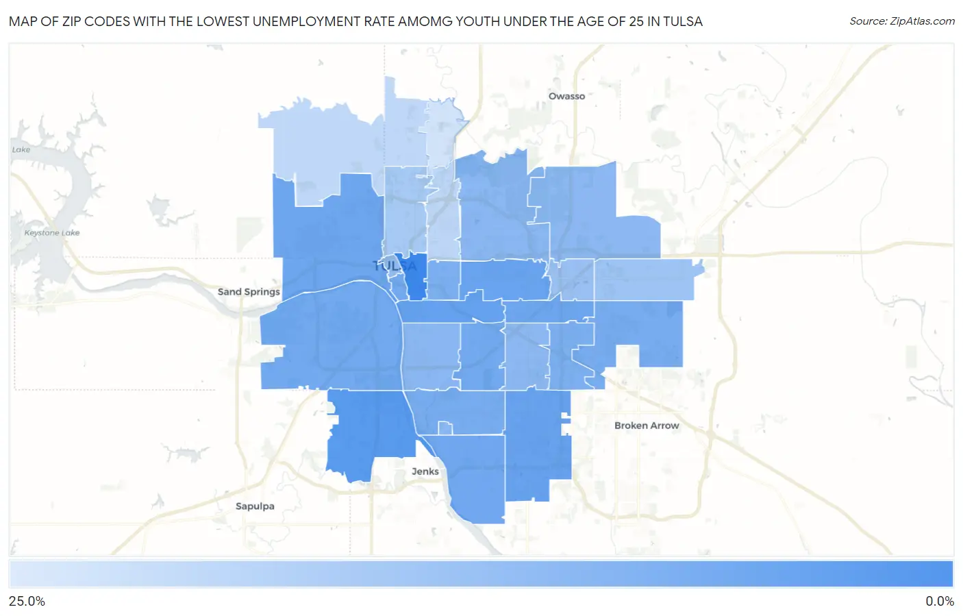Zip Codes with the Lowest Unemployment Rate Amomg Youth Under the Age of 25 in Tulsa Map