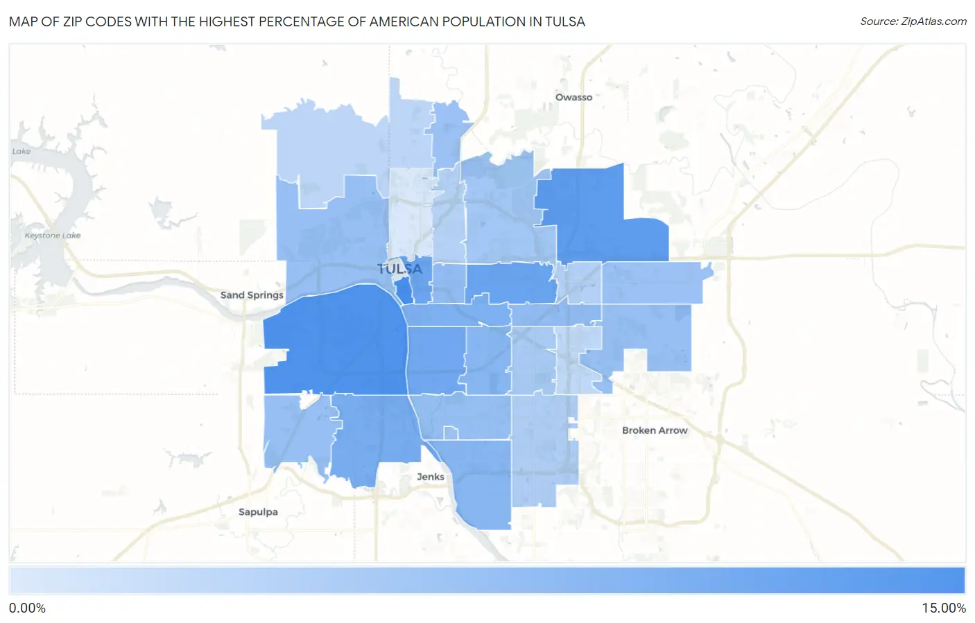 Zip Codes with the Highest Percentage of American Population in Tulsa Map