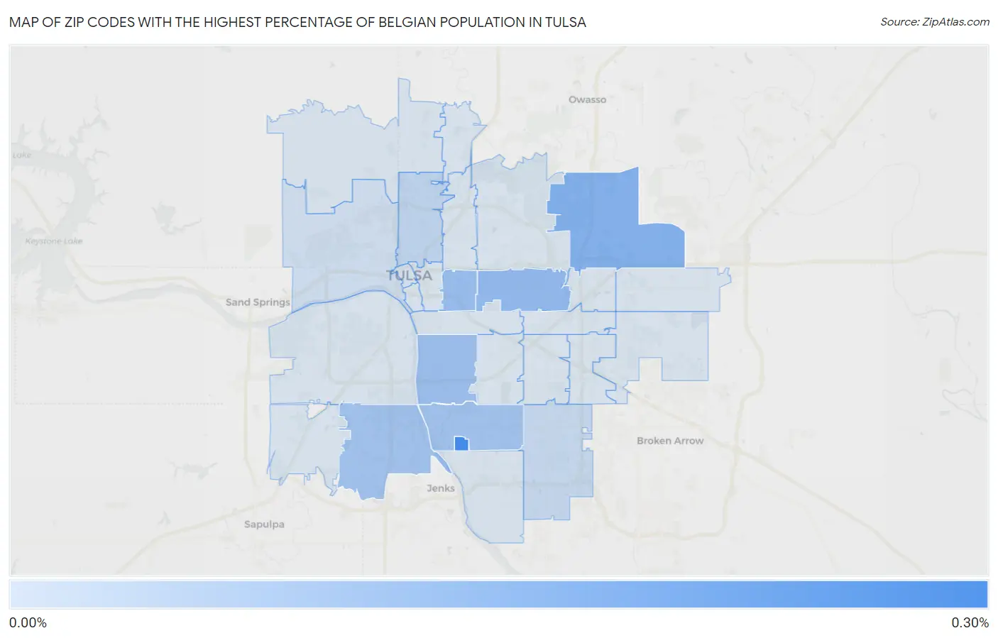 Zip Codes with the Highest Percentage of Belgian Population in Tulsa Map