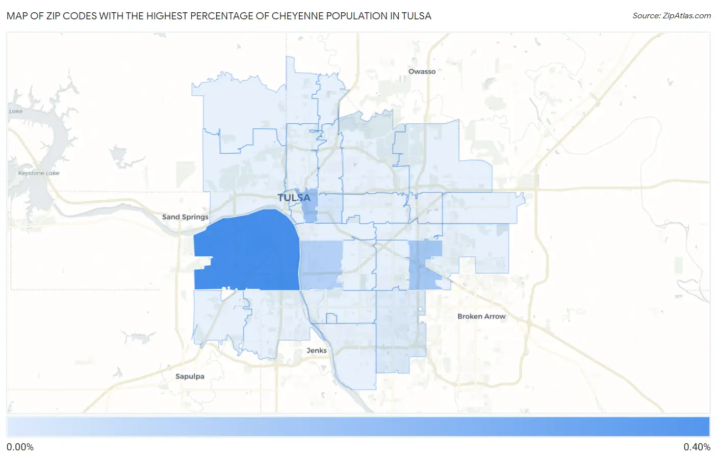 Zip Codes with the Highest Percentage of Cheyenne Population in Tulsa Map