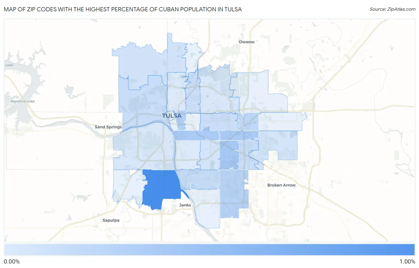 Zip Codes with the Highest Percentage of Cuban Population in Tulsa Map