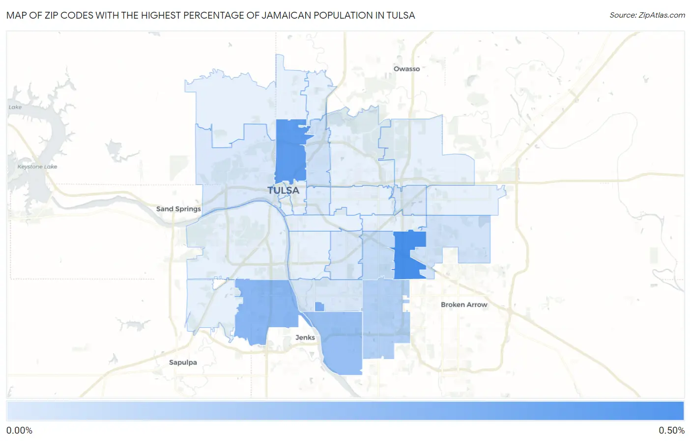 Zip Codes with the Highest Percentage of Jamaican Population in Tulsa Map