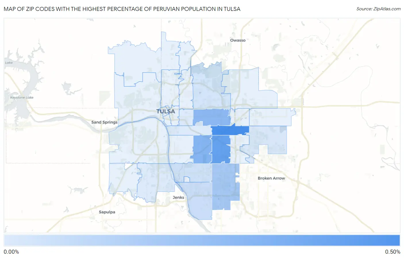 Zip Codes with the Highest Percentage of Peruvian Population in Tulsa Map