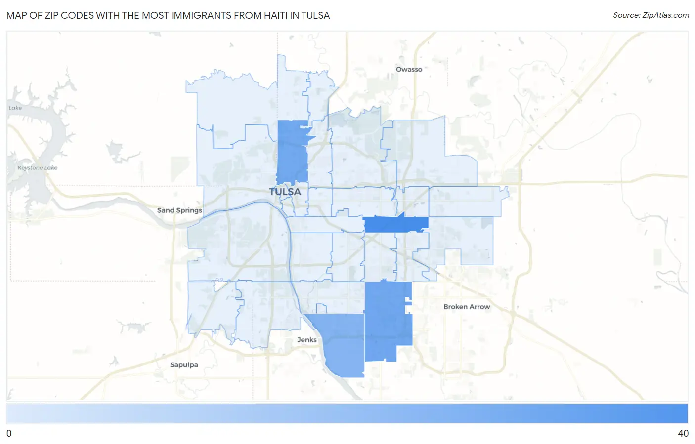 Zip Codes with the Most Immigrants from Haiti in Tulsa Map