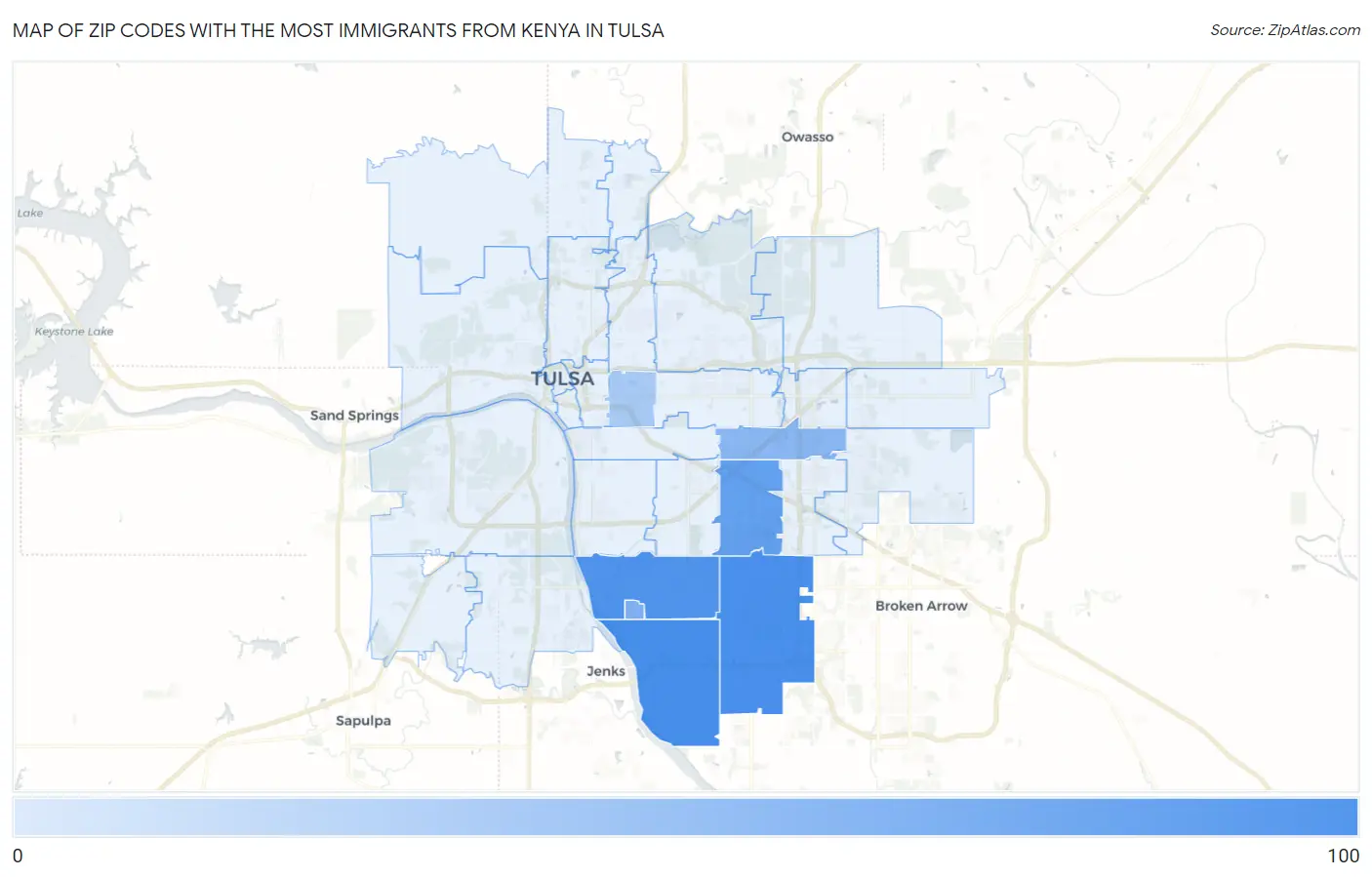 Zip Codes with the Most Immigrants from Kenya in Tulsa Map