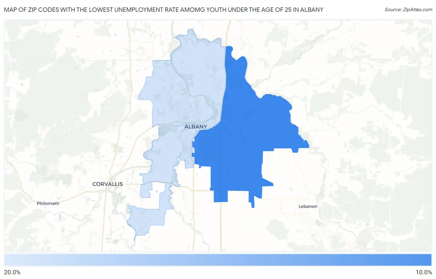 Zip Codes with the Lowest Unemployment Rate Amomg Youth Under the Age of 25 in Albany Map