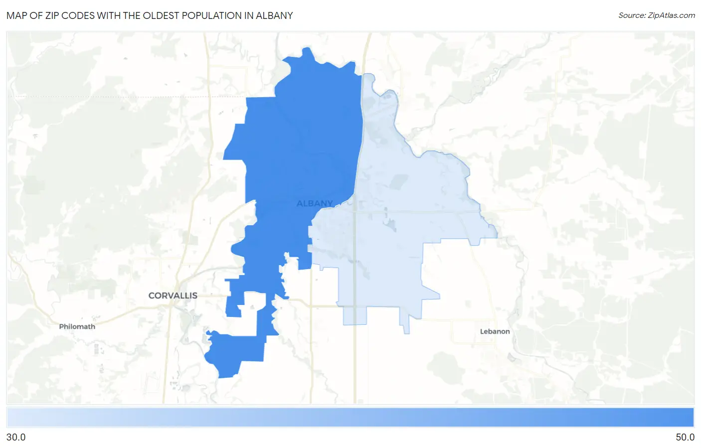 Zip Codes with the Oldest Population in Albany Map
