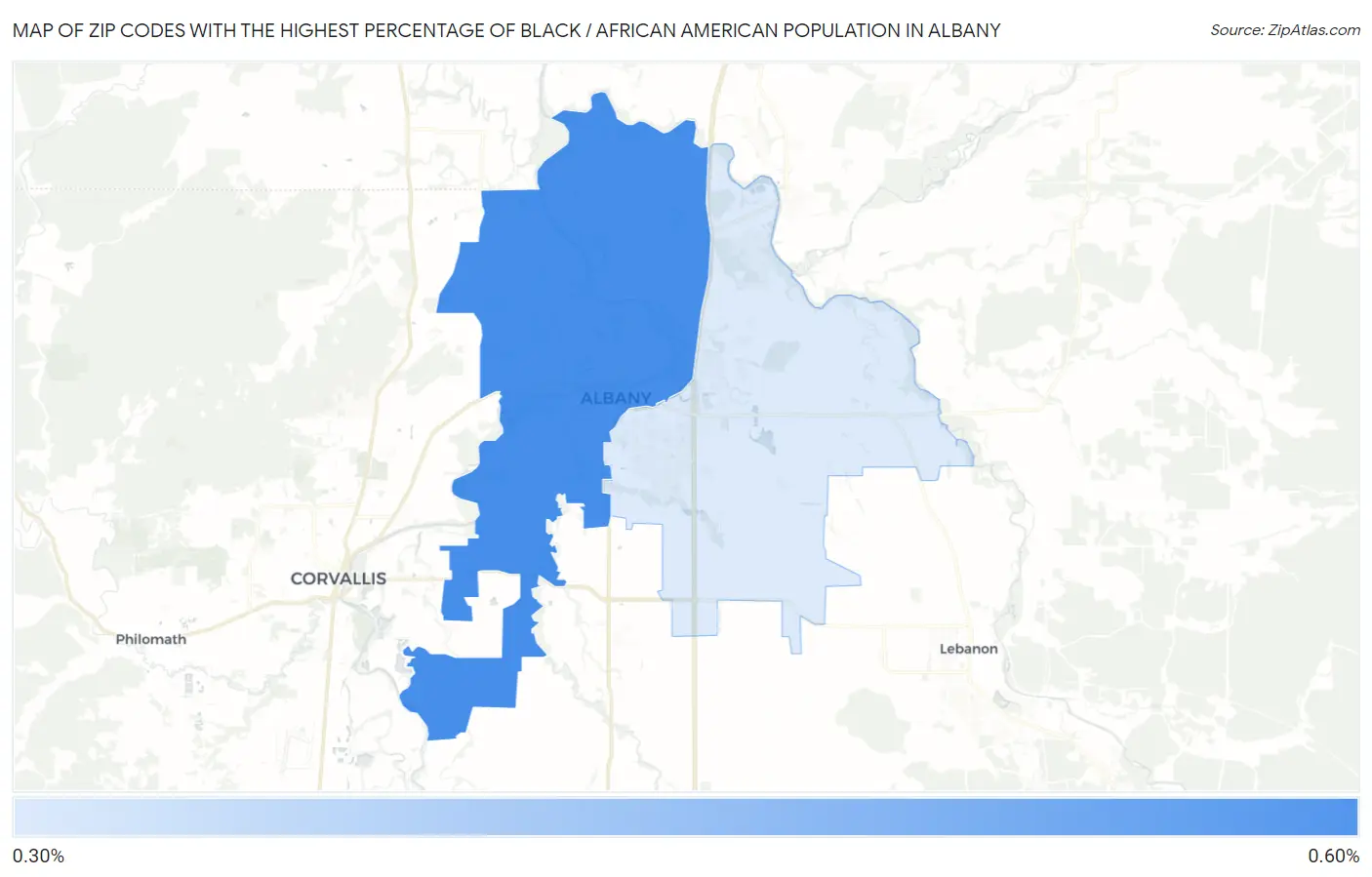 Zip Codes with the Highest Percentage of Black / African American Population in Albany Map