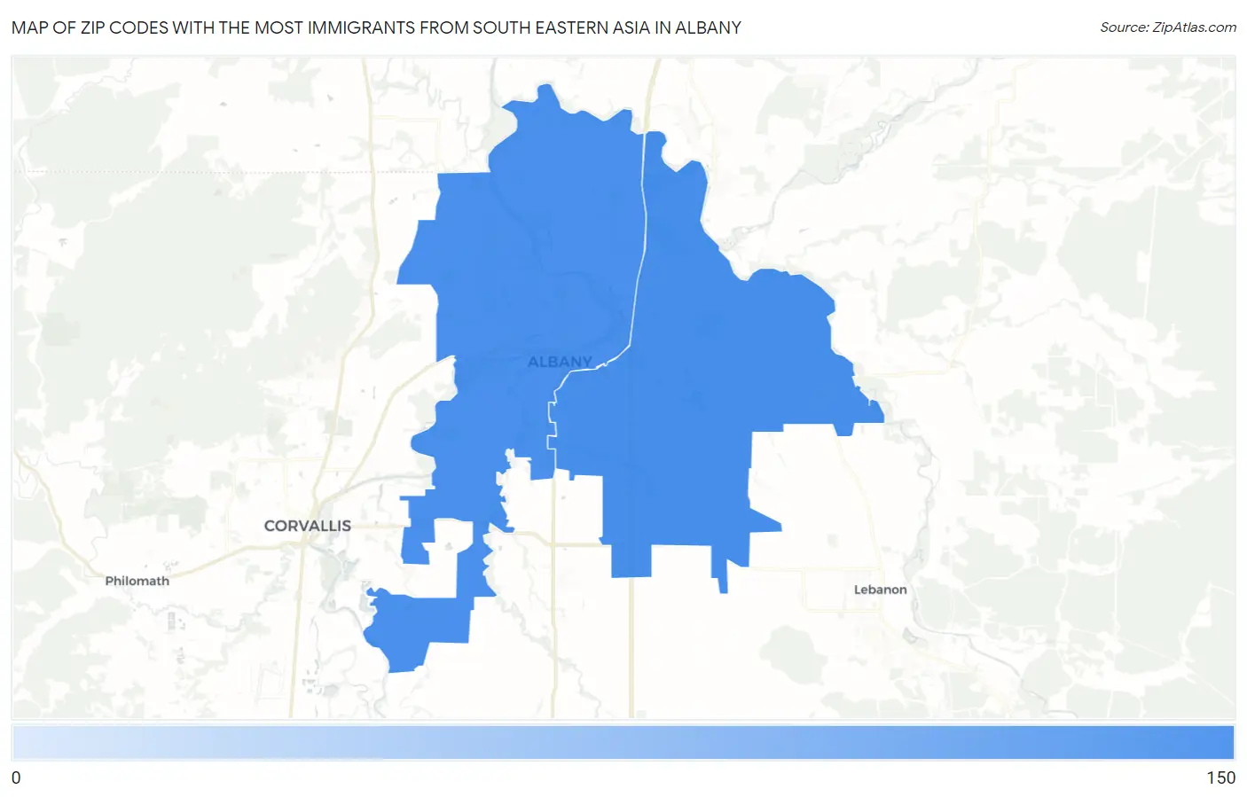 Zip Codes with the Most Immigrants from South Eastern Asia in Albany Map