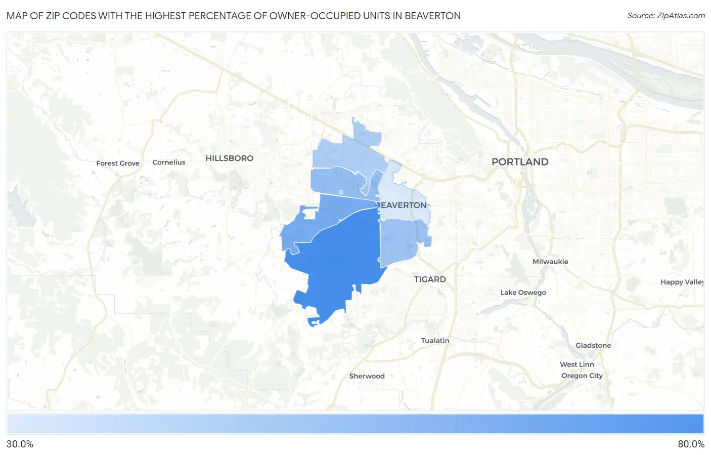 Zip Codes with the Highest Percentage of Owner-Occupied Units in Beaverton Map