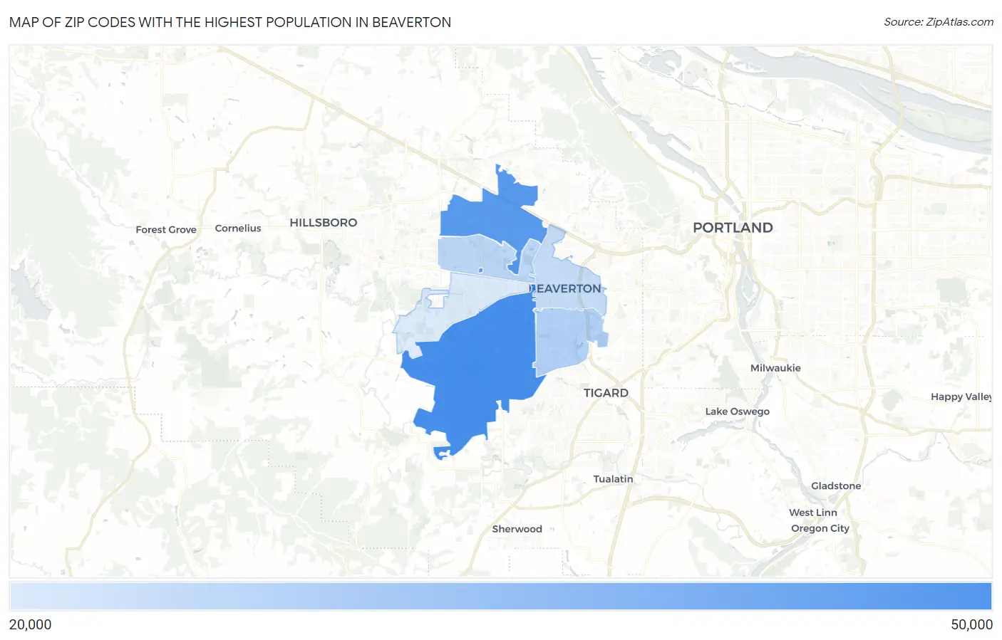 Zip Codes with the Highest Population in Beaverton Map