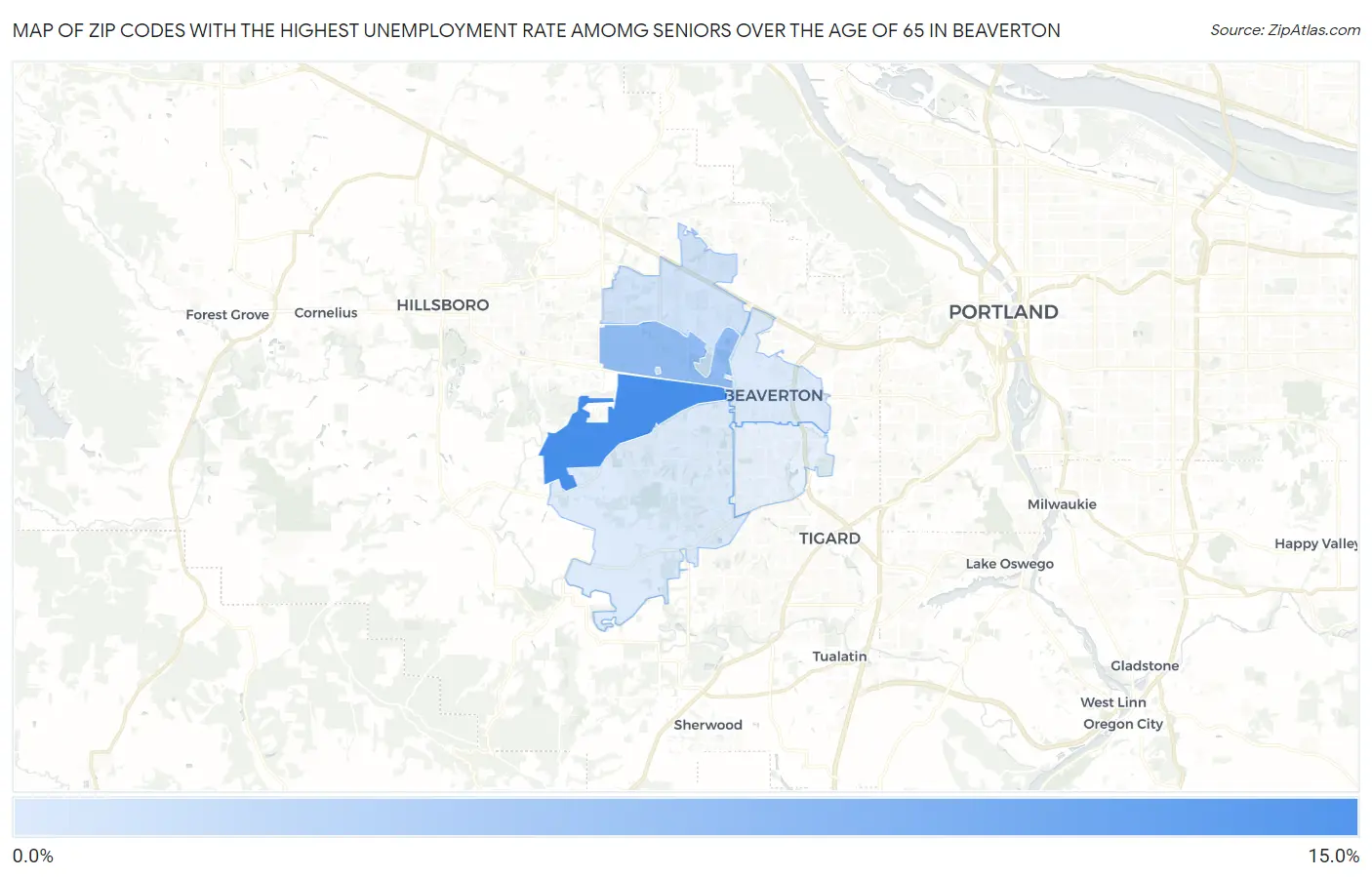 Zip Codes with the Highest Unemployment Rate Amomg Seniors Over the Age of 65 in Beaverton Map