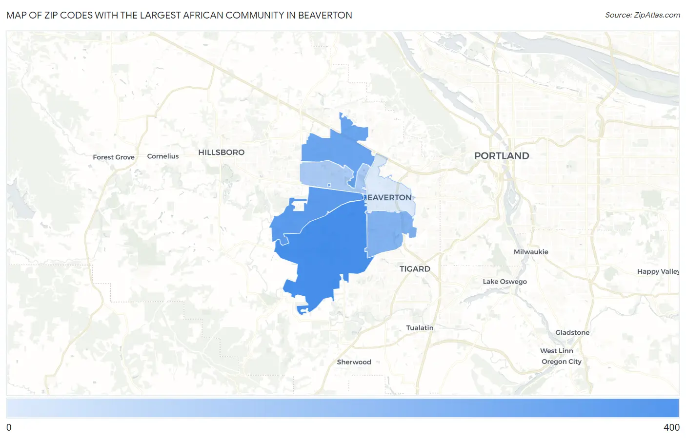Zip Codes with the Largest African Community in Beaverton Map