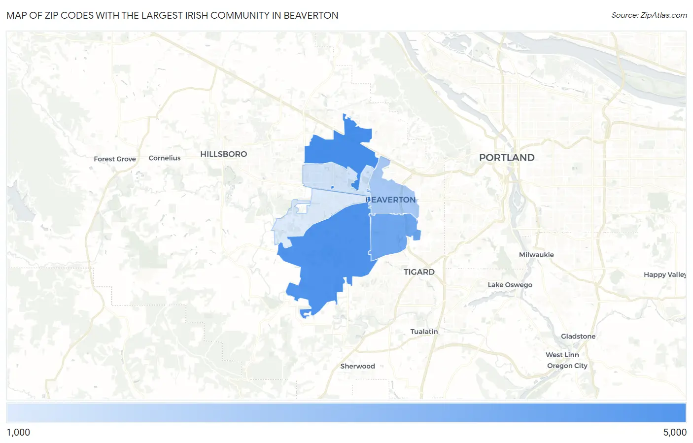 Zip Codes with the Largest Irish Community in Beaverton Map