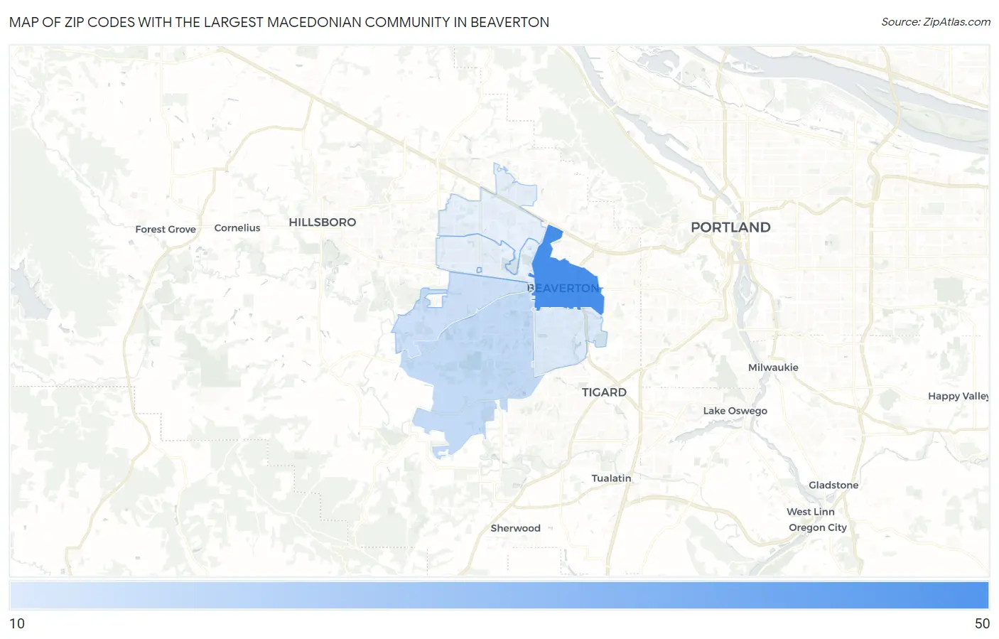 Zip Codes with the Largest Macedonian Community in Beaverton Map